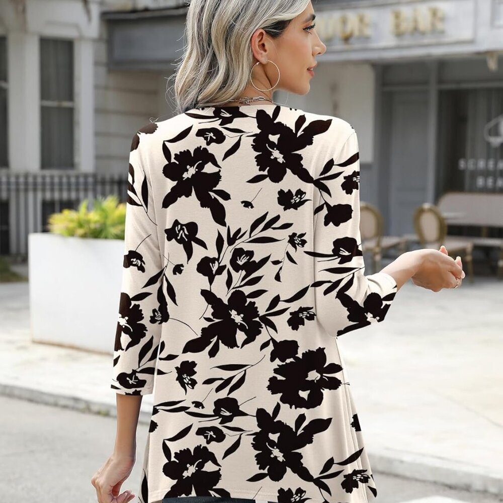 3/4 Sleeve Tunic Tops for Women Loose Fit Dressy Casual Blouse Flowy Shirts to W - Picture 4 of 4